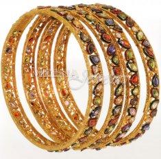 22 Kt Antique Gold Bangles Enamel With Semi Precious Stone ( Antique Bangles )