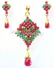 22Kt Gold Emerald, Ruby Pendant Set