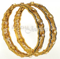 22 Kt Gold Bangle With Garnet and Meenakari ( Antique Bangles )