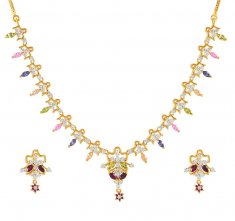 22Kt Signity Necklace Set ( Gold Designer Sets )