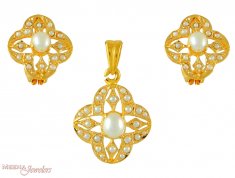 22K Pendant Set with Pearl ( Precious Stone Pendant Sets )