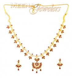 22Kt Gold Ruby and CZ Necklace ( Combination Necklace Set )