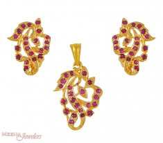 22Kt Pendant Set with Ruby ( Precious Stone Pendant Sets )