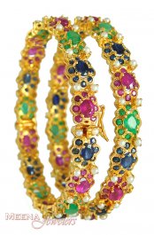 Gold Gold Bangles with Precious Stones