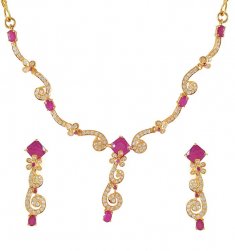 22K Ruby, CZ Necklace Set ( Ruby Necklace Sets )
