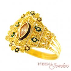 22k Gold Ring with Meena
