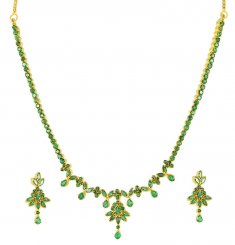 22Kt Gold Emerald Necklace Set ( Emerald Necklace Sets )