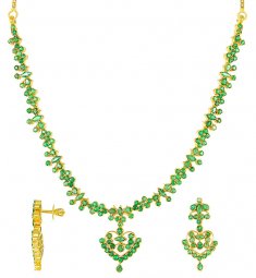 22Kt Gold Emerald Necklace Set ( Emerald Necklace Sets )