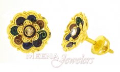 22Kt Gold Earrings with Polki and Meena