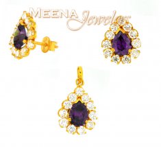 22kt Gold Pendant and Earrings Set with Cubic Zircon ( Fancy Pendant Set )