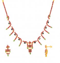 22Kt Gold Ruby,  Emerald and Sapphire  Set ( Combination Necklace Set )