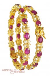 22Kt Bangles with Ruby and Pearls