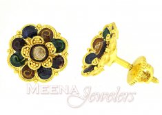 22Kt Gold Earrings with Polki and Meena