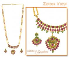 22Kt Gold Long Ruby And Emerald Set ( Precious Stone Sets )