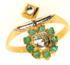 Gold Ring with Emerald and CZ