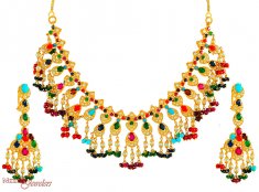 22Kt Gold Navratan Set ( Combination Necklace Set )