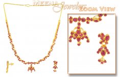 22Kt Ruby Necklace and Earrings Set ( Ruby Necklace Sets )