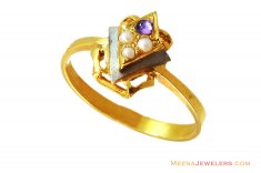22K Fancy Two Tone Pearls Ring  ( Ladies Rings with Precious Stones )