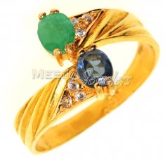Gold Ring with Emerald, Sapphire & CZ ( Ladies Rings with Precious Stones )