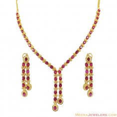 22K Elegant Ruby, CZ Necklace Set ( Ruby Necklace Sets )