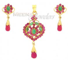 22 Kt Gold Precious Stone Pendant Sets ( Precious Stone Pendant Sets )