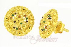 22Kt Gold Earrings with Meenakari ( 22 Kt Gold Tops )