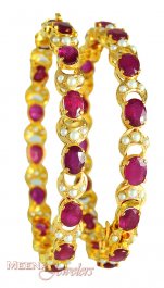 Gold Bangles with Ruby and Pearls