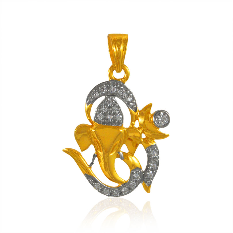22k Gold Ganesha Pendant with  CZ