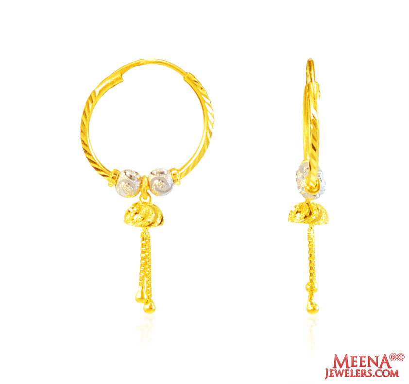 22Kt Gold Two Tone Hoop Earrings