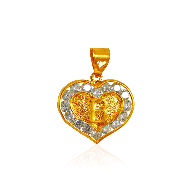 22k Gold Initial B Pendant with CZ