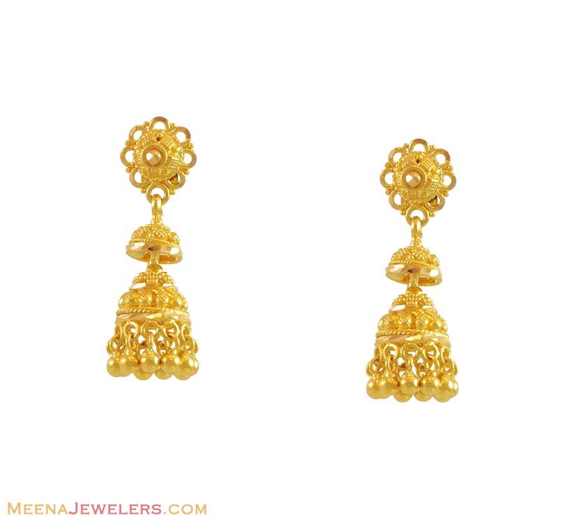 22K Small Hanging Jhumki - ErFc11069 - 22k gold small earrings in ...