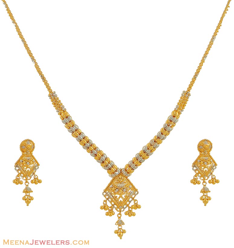 22K Gold Two Tone Necklace Set StLs9895 22K Gold Necklace and Earrings set with with