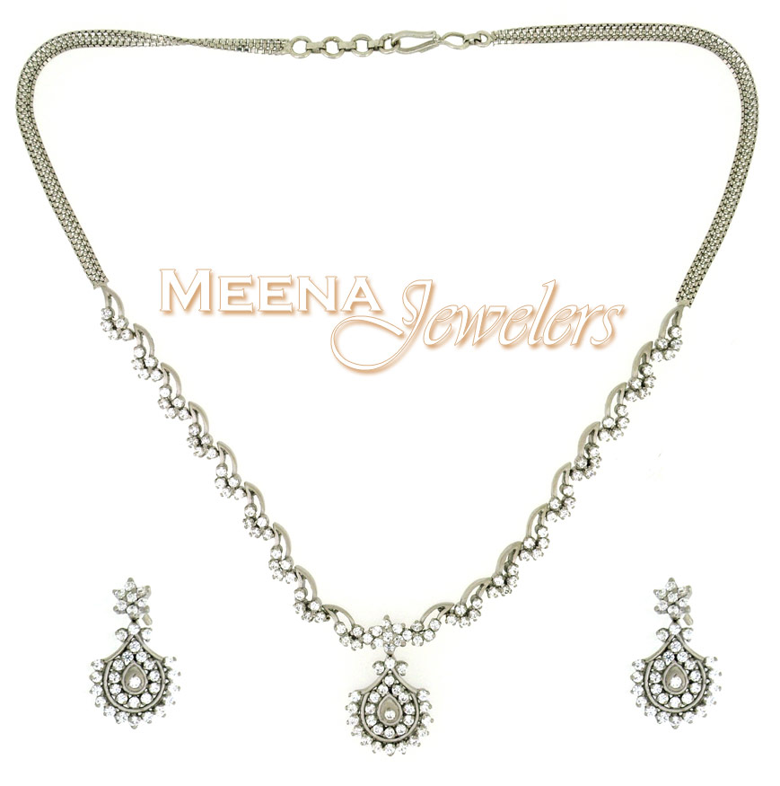 22Kt White Gold Necklace Set ( White Gold Sets )