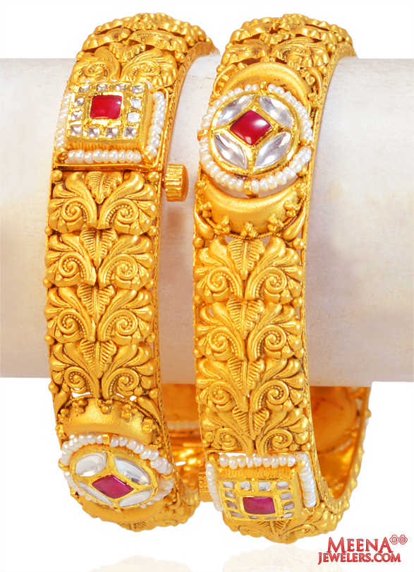 22Kt Gold Antique Kadas (2 Pc)