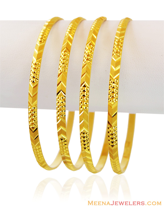 22K Solid Gold Bangles (4 Pc) - BaSt15866 - Fancy 22k Yellow Gold