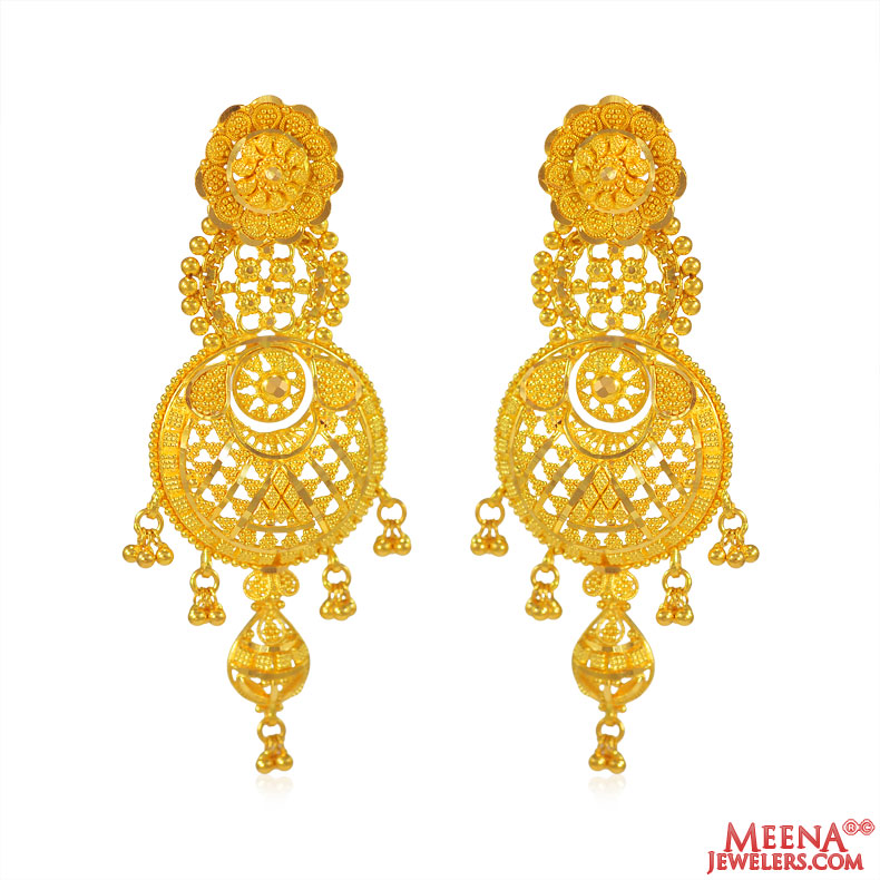 22k Gold Long Filigree Earrings