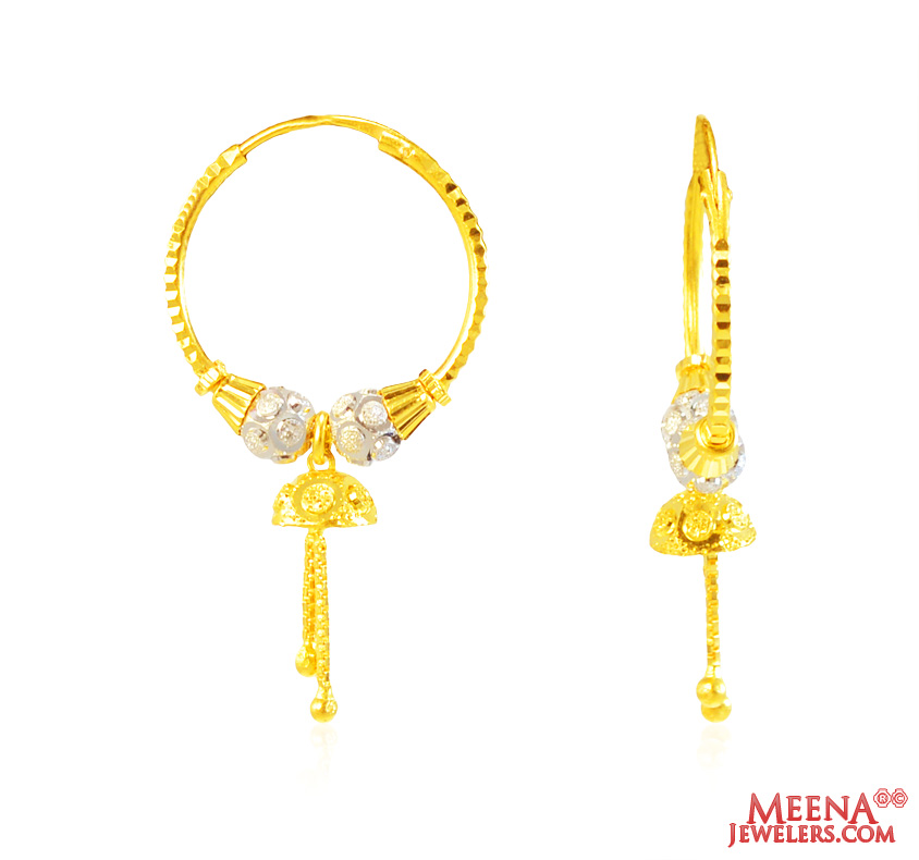 22Kt Gold Two Tone Hoop Earrings