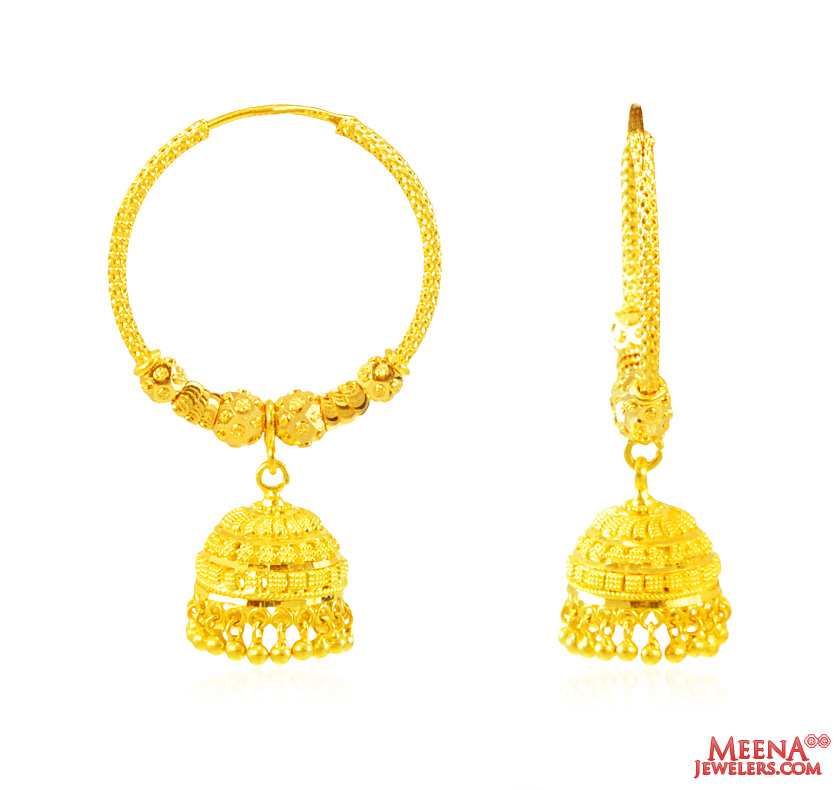22Kt Gold Jhumki Hoop Earrings