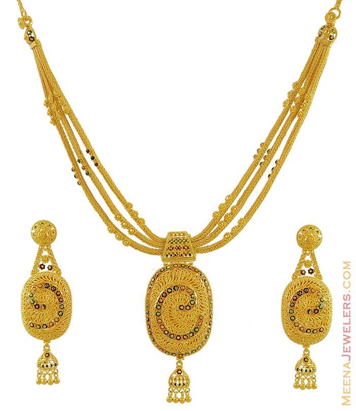 layered gold necklace. Gold layered Necklace Set
