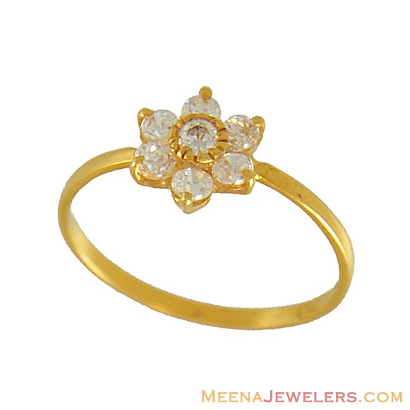 22k Designer CZ Baby Ring BjRi7284 22k gold baby ring studded with 7 CZ stones in a flower