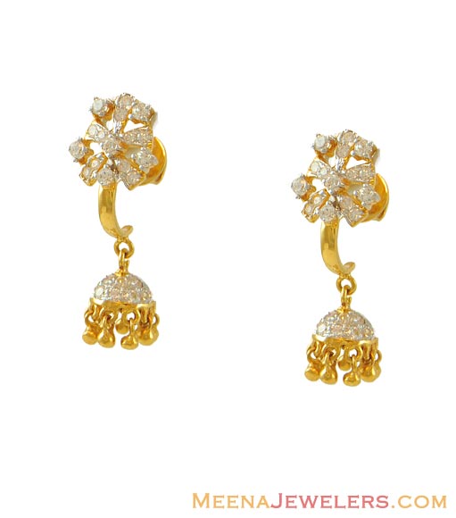 22Kt Gold Fancy CZ Earrings ErFc7268 22k gold CZ studded earring
