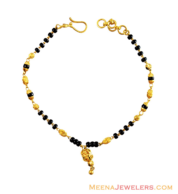 22K Black Beads Gold Bracelet BrLa13613 22k gold fancy bracelet designed with black beads