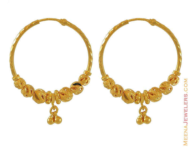 22k Gold Hoop Earrings - ErHp6416 - 22Kt Gold Hoop Earrings with ...