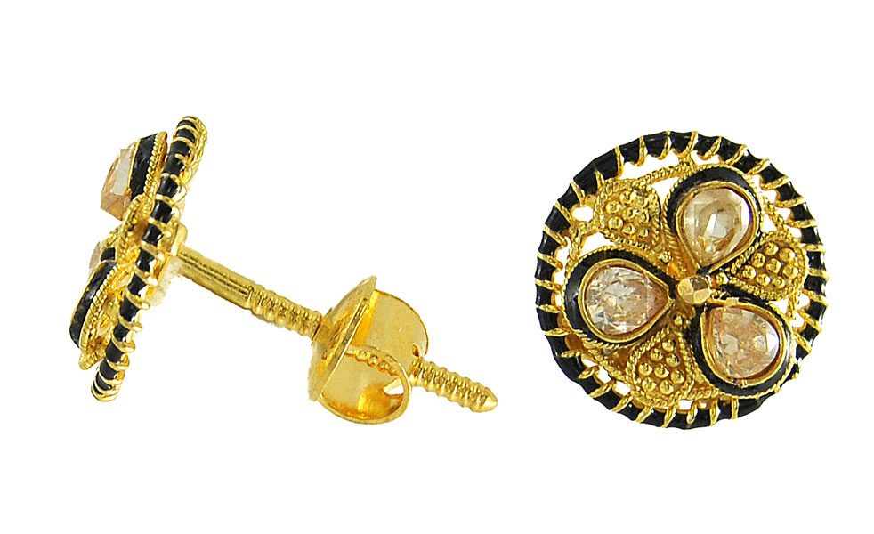 22Kt Gold Round Tops - ErGt2883 - 22Kt Gold Round Tops, Indian style with fillgree, polki style 