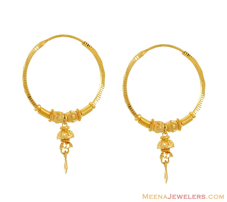 22k Gold Earrings (Bali) - ErHp8339 - 22k gold hoops earrings in yellow ...