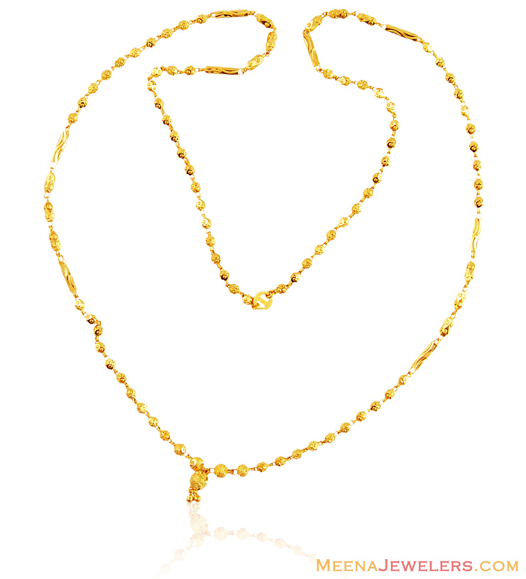 Ladies Long Fancy Chain 22k Gold - chfc15498 - US$ 1,009 - 22K Gold Ladies Long Chain teemed 
