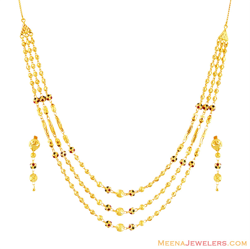 Gold Layered Chain Meena Set StLs15519 22K Gold Beautiful Necklace