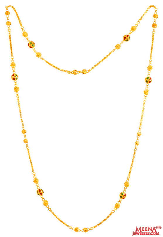 22Kt Gold Meenakari Gold Long Chain