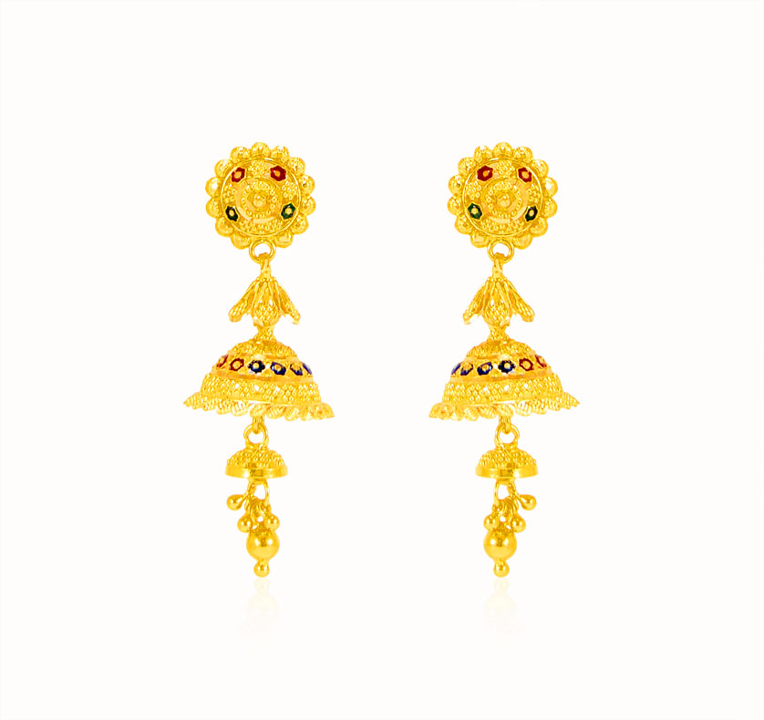 22kt Gold Long Jhumkhi Earring