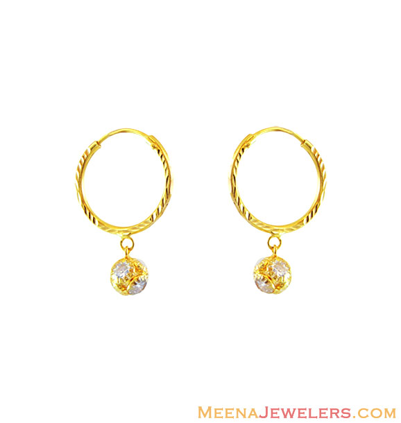 22k Fancy Ball Hoops Earrings ErHp12740 22K yellow Gold small Hoop